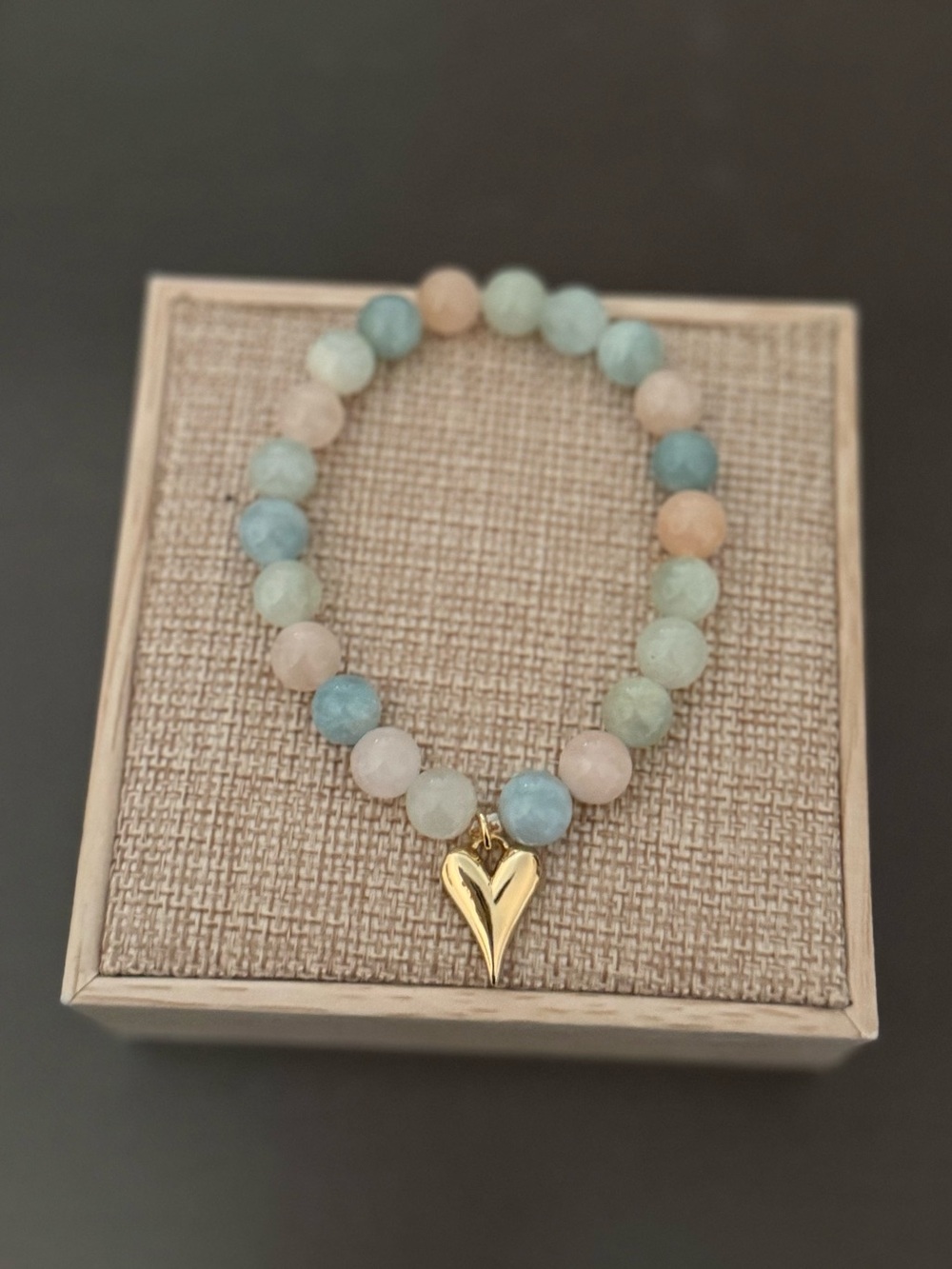 Pastel Beaded Bracelet with Gold Heart Charm